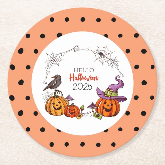 Frohes Halloween Schwarzer Vogel 2025 Runder Pappuntersetzer (Vorderseite)
