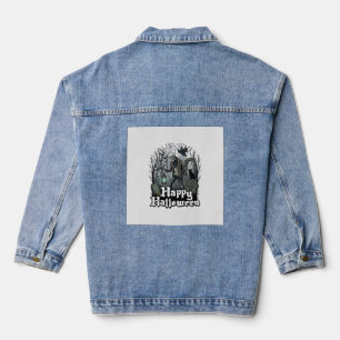 Frohes Halloween Skelett Laterne Schwarze Katze Fr Jeansjacke