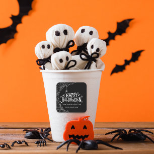 Frohes Halloween Spinnennetz Danke Quadratischer Aufkleber