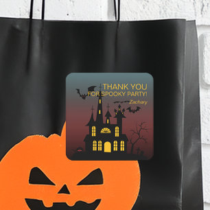 Frohes Halloween Spukhaus Farbverlauf Quadratischer Aufkleber