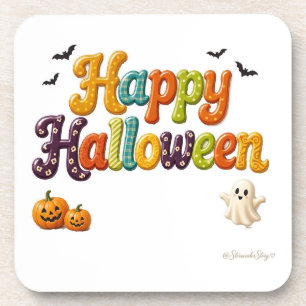 Frohes Halloween Sunny Dotted Bubble Letters Getränkeuntersetzer