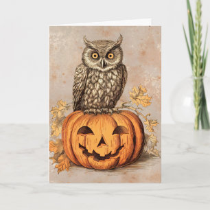 Frohes Halloween Süße Eule & Kürbis Karte