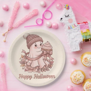 Frohes Halloween Süße Herbsternte Geist & Cupcake Pappteller