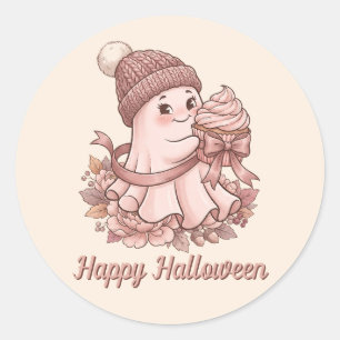 Frohes Halloween Süße Herbsternte Geist & Cupcake Runder Aufkleber