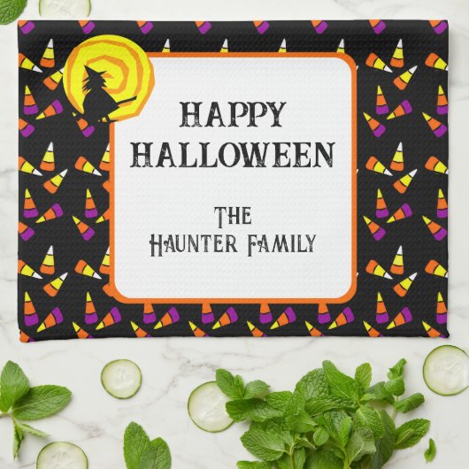 Frohes Halloween Süße Hexe Candy Corn Muster Geschirrtuch (Gefaltet)