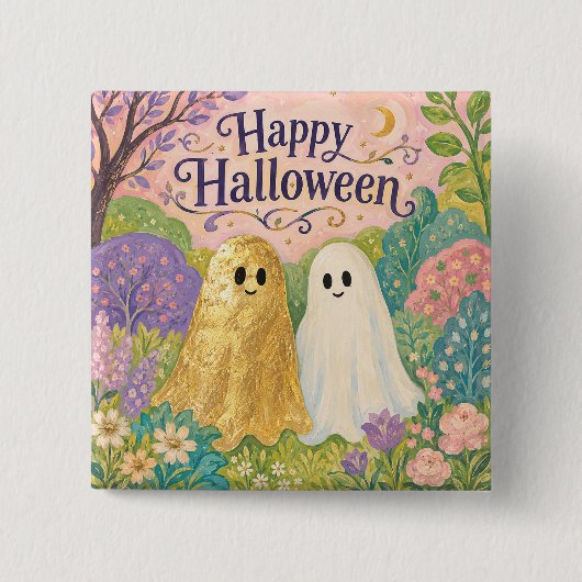 Frohes Halloween Süßer Geist Blumen Garten Button (Vorderseite)