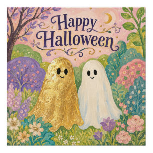 Frohes Halloween Süßer Geist Blumen Garten Poster