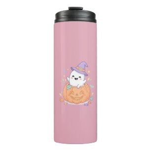 Frohes Halloween süßer Kürbis Geist Thermosbecher