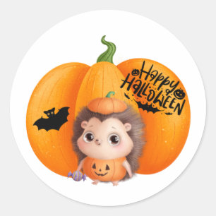 Frohes Halloween süßes Baby-Igel und Kürbis Runder Aufkleber
