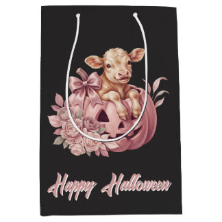 Frohes Halloween Süßes Babykalb & Pastellrosa Kürb Mittlere Geschenktüte