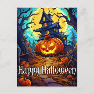 Frohes Halloween Süßes Spukhaus Postkarte