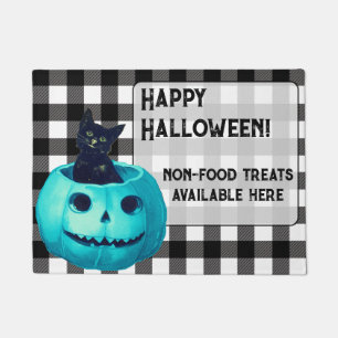 Frohes Halloween Türkisfarbenes Kürbis und Karo Fußmatte