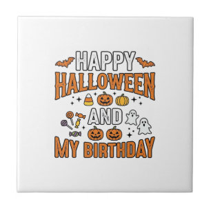 Frohes Halloween und mein Geburtstag Vintage Desig Fliese