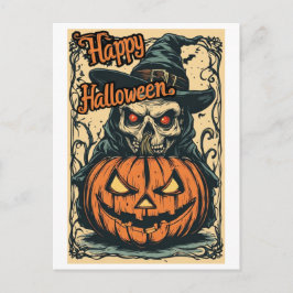 Frohes Halloween von einer Zauberin auf einer Feiertagspostkarte