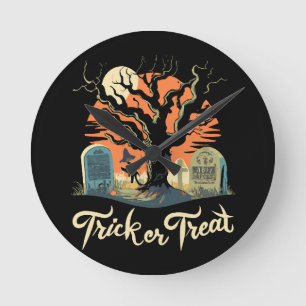 Frohes Halloween von Ihrem lustigen Friedhof! Runde Wanduhr