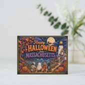 Frohes Halloween von Massachusetts-Kindern Postkarte (Stehend Vorderseite)