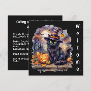 Frohes Halloween - Wasserfarben-Schwarze Katze Einladung