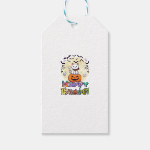 Frohes Halloween Weiße Katze Kürbis Mond Fledermäu Geschenkanhänger
