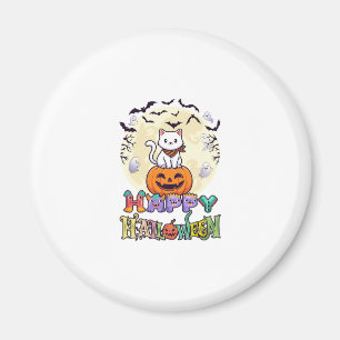 Frohes Halloween Weiße Katze Kürbis Mond Fledermäu Magnet