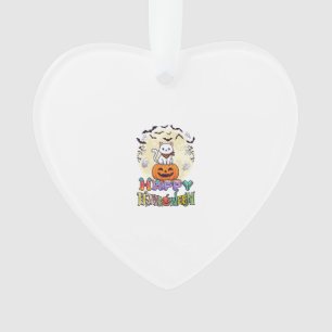 Frohes Halloween Weiße Katze Kürbis Mond Fledermäu Ornament