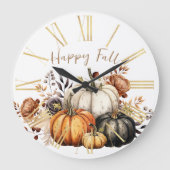 Frohes Herbst Blume und Pumpkins Wasserfarbe Herbs Große Wanduhr (Vorderseite)