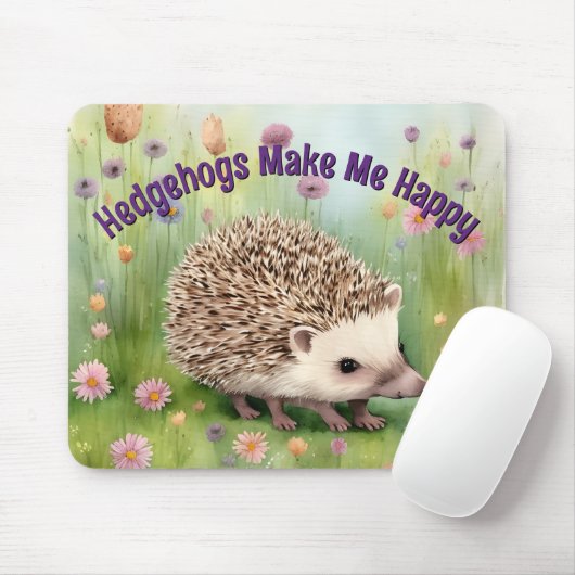 Frohes Igel Wasserfarbe im Bereich der Blume Mousepad (Mit Mouse)