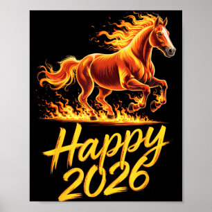 Frohes Jahr 2026, Jahr des Pferdes, Chinesisches N Poster