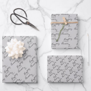 Frohes Jubiläum auf Silber Geschenkpapier Set