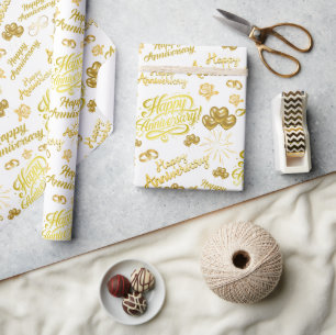Frohes Jubiläum  Eleganter goldener Text Geschenkpapier