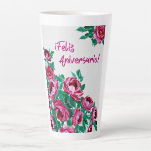 ¡Frohes Jubiläum! Florale Wasserfarben-Grußkarte Milchtasse