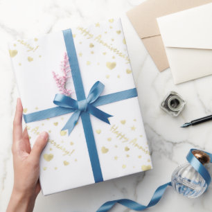 Frohes Jubiläum goldene Sterne Herzen metallisch c Geschenkpapier