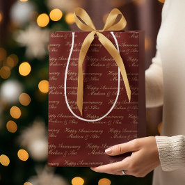 Frohes Jubiläum Script mit Namen Burgund Gold Mittlere Geschenktüte