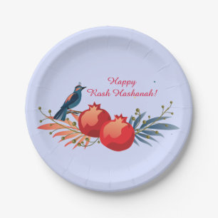 Frohes jüdisches Neujahr Rosh Hashanah Floralmuste Pappteller