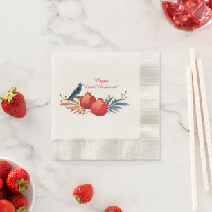 Frohes jüdisches Neujahr Rosh Hashanah Granatäpfel Serviette