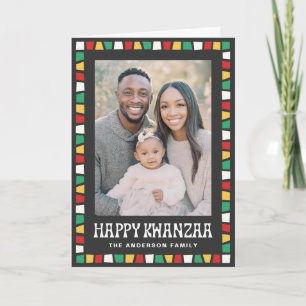 Frohes Kwanzaa rotes grünes gelbes Mosaik-Rahmen-F Feiertagskarte