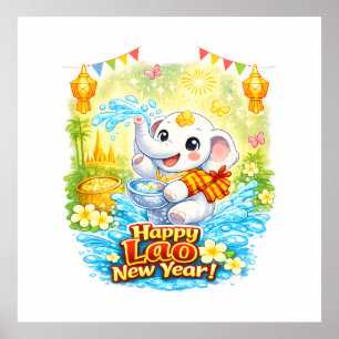 Frohes laotisches Neujahr – Süßer weißer Elefant P Poster