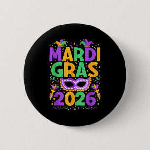 Frohes Mardi Gras 2026 Kostüm New Orleans passend Button