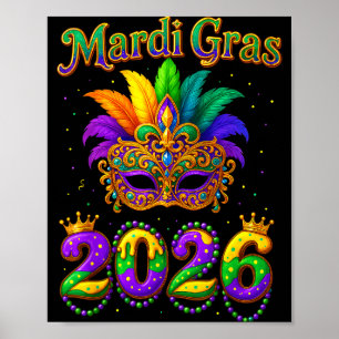 Frohes Mardi Gras 2026 Narrenhut Karneval Männer F Poster