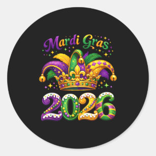 Frohes Mardi Gras 2026 Narrenhut New Orleans Männe Runder Aufkleber