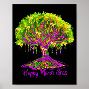 Frohes Mardi Gras 2026 Perlenbaum New Orleans Frau Poster