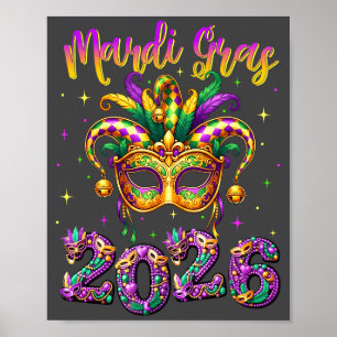 Frohes Mardi Gras Karneval 2026 Narrenhut Männer F Poster