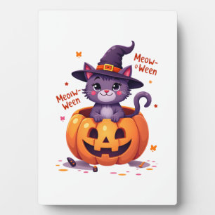 Frohes Meow-a-ween - Süße Katzenhexe Kürbis - Hall Fotoplatte