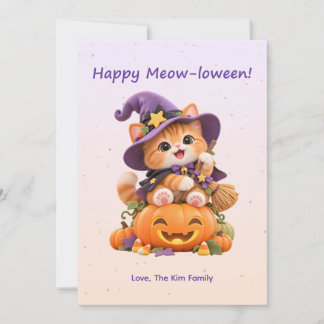 Frohes Meow-loween Süße Hexen-Kätzchen Halloween-K Feiertagskarte
