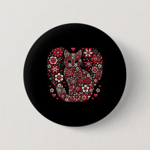 Frohes Meowentinstag Blumiges Katzen-Valentin Roma Button
