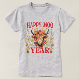 Frohes Moo-Jahr Highland-Kuh Neujahrs-T-Shirt T-Shirt