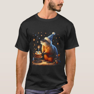 Frohes Murmeltiertag Murmeltier mit Geburtstagskuc T-Shirt