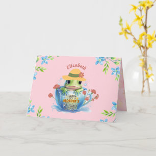 Frohes Muttertags-Frosch und Hut in einer Teetasse Karte