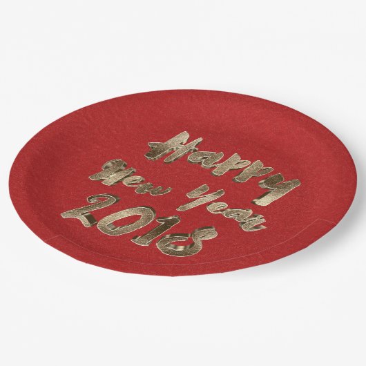 Frohes neues Jahr 2018 Rote Gold Typografie Pappteller (Schrägansicht)
