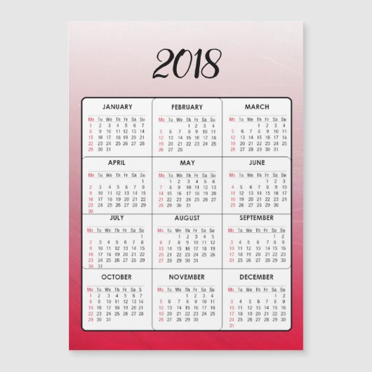 Frohes neues Jahr 2018 Roter Magnetischer Kalender Magnetkarte (Vorderseite)