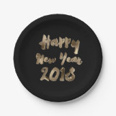 Frohes neues Jahr 2018 Schwarz-Gold-Look Typografi Pappteller (Vorderseite)